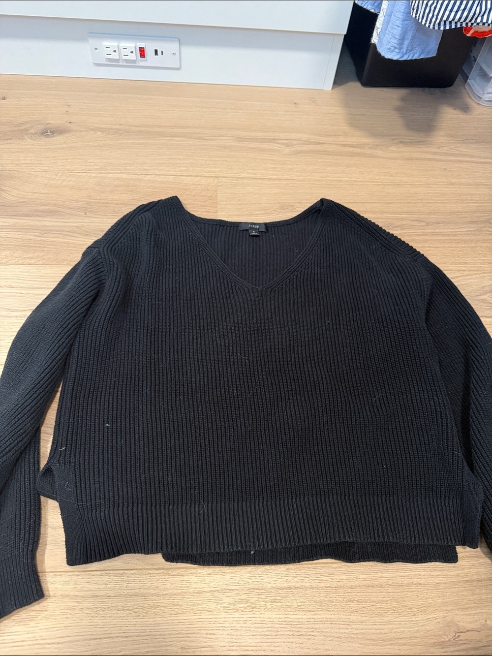 J. Crew Black V-Neck Ribbed Sweater